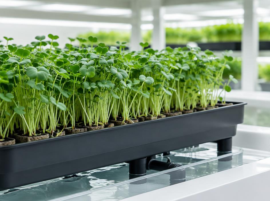 Microgreens growing in a clean controlled setup